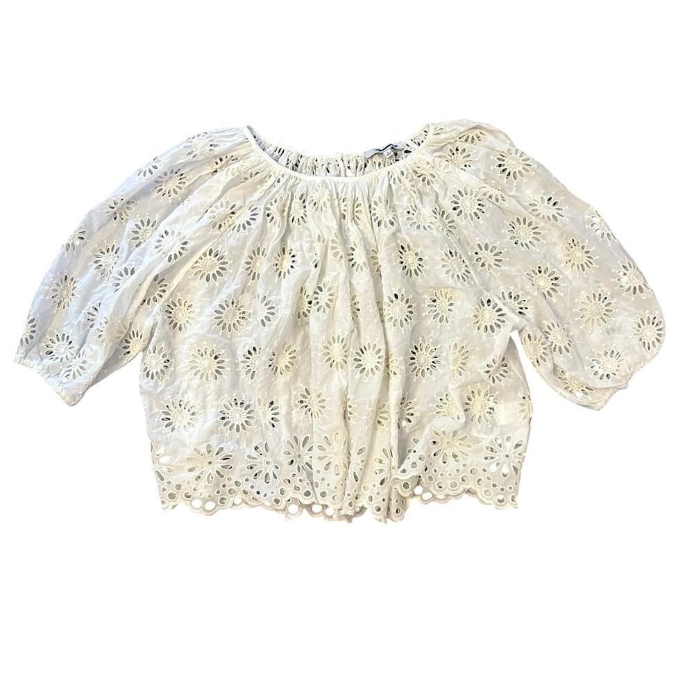 NWT Madewell Embroidered Shirred Puff-Sleeve Top in Floral Eyelet Size XXS - Picture 6 of 9